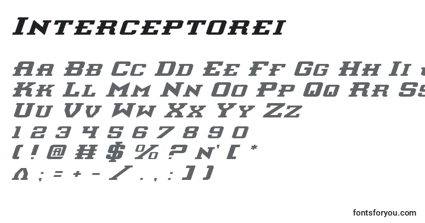 A fonte Interceptorei – alfabeto, números, caracteres especiais