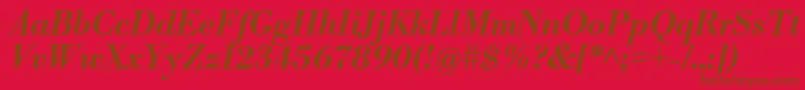 LibrebodoniBolditalic-Schriftart – Braune Schriften auf rotem Hintergrund