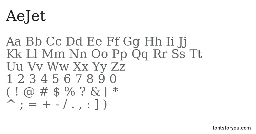 Czcionka AeJet – alfabet, cyfry, specjalne znaki