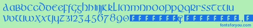 Więcej informacji o czcionce Huggles Czcionka Huggles – niebieskie czcionki na zielonym tle