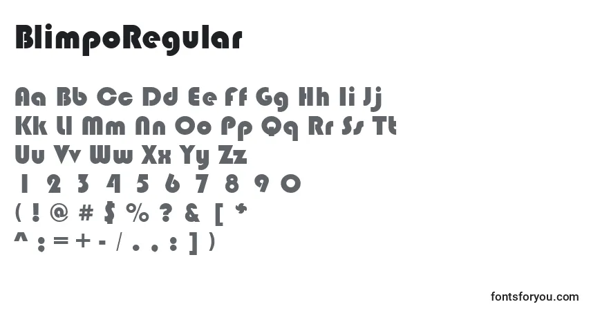 A fonte BlimpoRegular – alfabeto, números, caracteres especiais