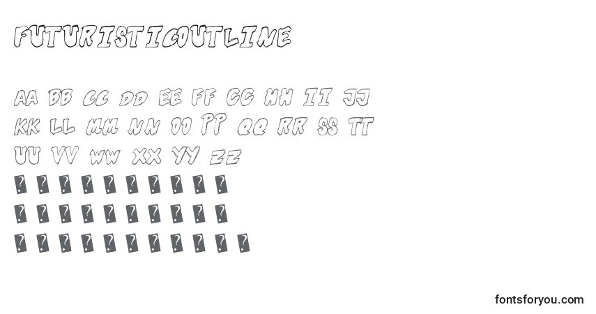 Шрифт Futuristicoutline – алфавит, цифры, специальные символы