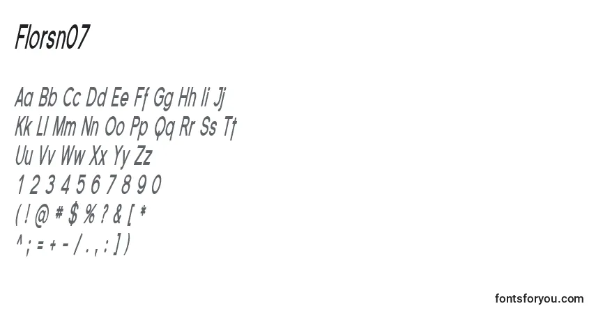 A fonte Florsn07 – alfabeto, números, caracteres especiais