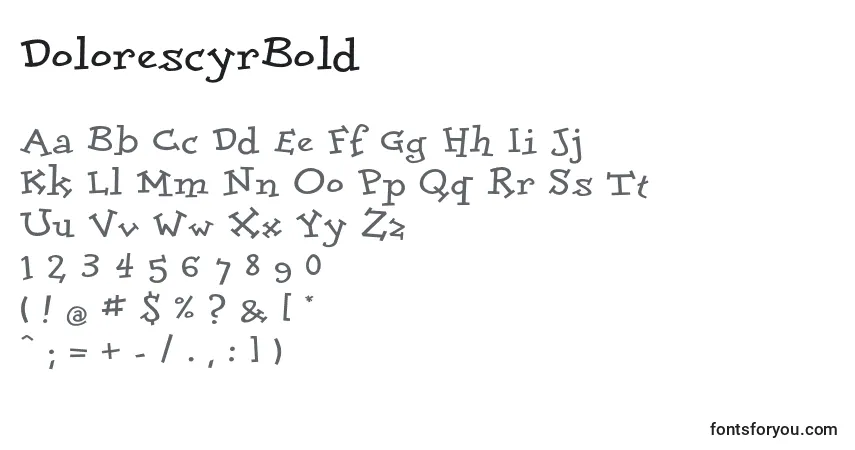A fonte DolorescyrBold – alfabeto, números, caracteres especiais