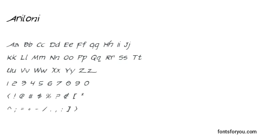 A fonte Ariloni – alfabeto, números, caracteres especiais