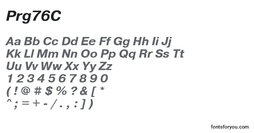 A fonte Prg76C – alfabeto, números, caracteres especiais