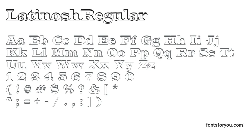 Czcionka LatinoshRegular – alfabet, cyfry, specjalne znaki