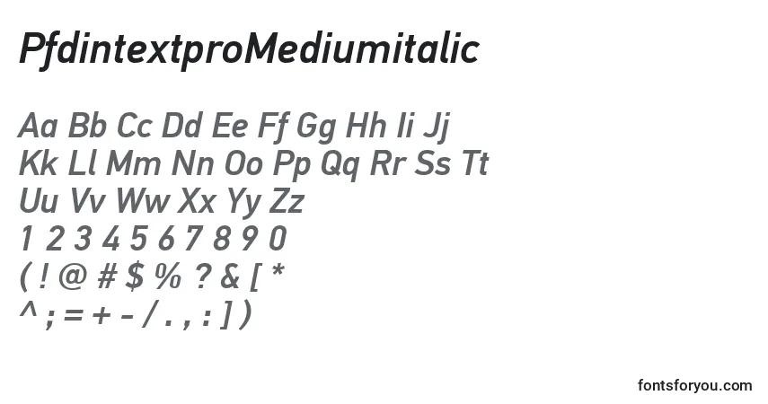 Czcionka PfdintextproMediumitalic – alfabet, cyfry, specjalne znaki