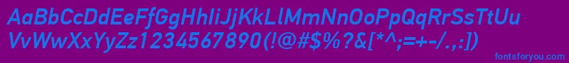 フォントPfdintextproMediumitalic – 紫色の背景に青い文字