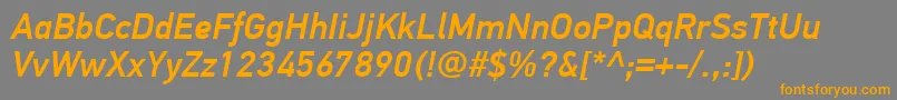 PfdintextproMediumitalic-Schriftart – Orangefarbene Schriften auf grauem Hintergrund