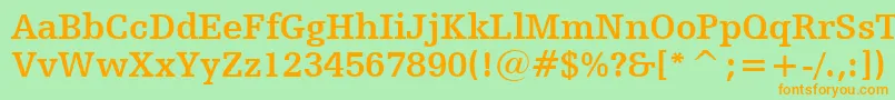 フォントHumanistSlabserif712BoldBt – オレンジの文字が緑の背景にあります。