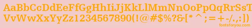 フォントHumanistSlabserif712BoldBt – オレンジの文字がピンクの背景にあります。
