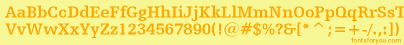フォントHumanistSlabserif712BoldBt – オレンジの文字が黄色の背景にあります。