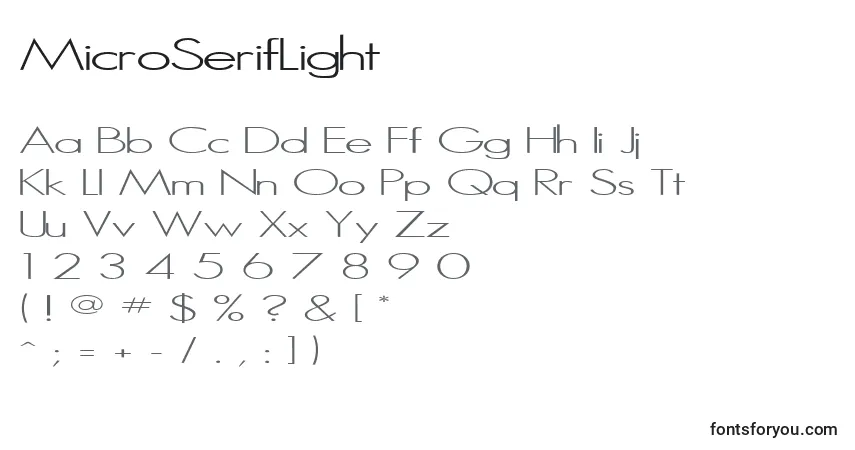 Schriftart MicroSerifLight – Alphabet, Zahlen, spezielle Symbole