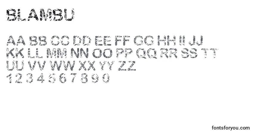 A fonte Blambu – alfabeto, números, caracteres especiais
