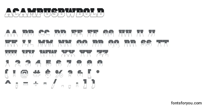 Шрифт ACampusbwBold – алфавит, цифры, специальные символы