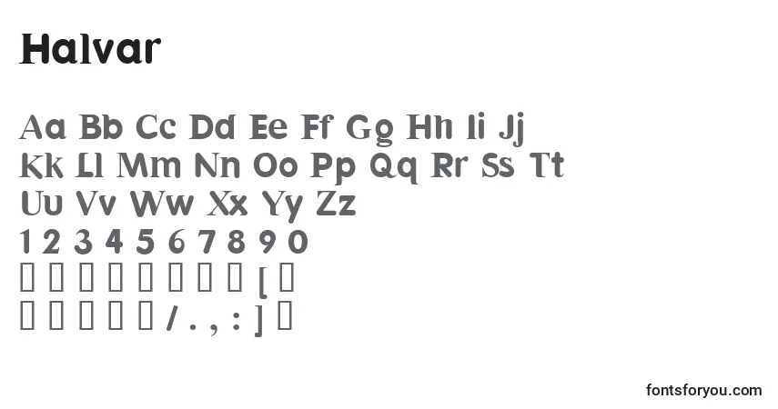 A fonte Halvar – alfabeto, números, caracteres especiais