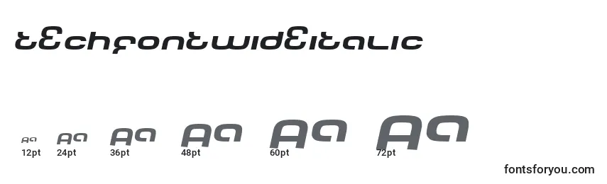 Размеры шрифта TechFontWideItalic