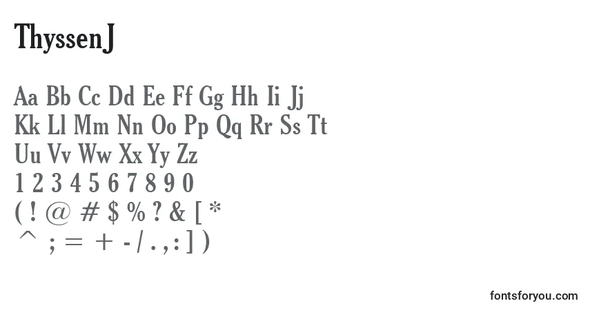 ThyssenJ-fontti – aakkoset, numerot, erikoismerkit