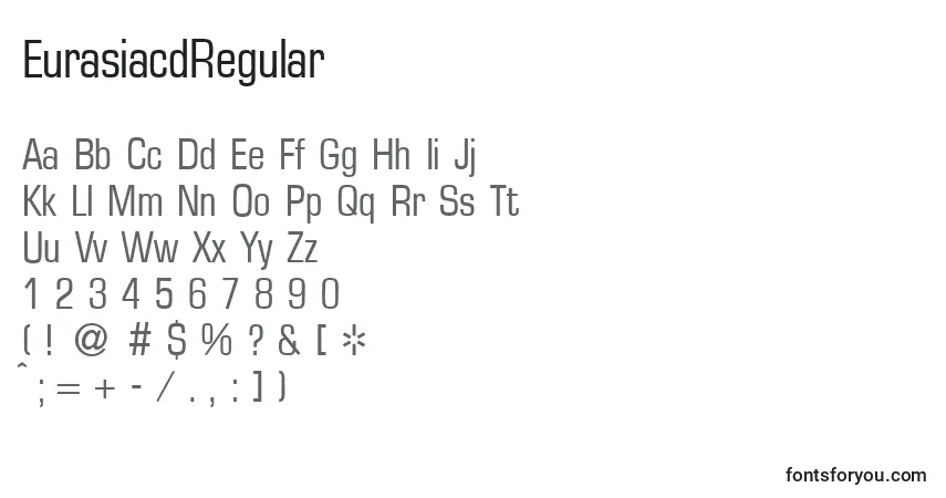 Czcionka EurasiacdRegular – alfabet, cyfry, specjalne znaki
