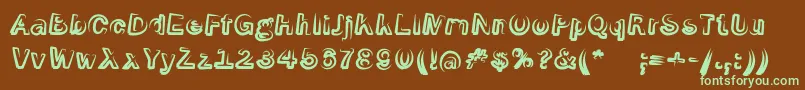 フォントSmokeScreenoblItalic – 緑色の文字が茶色の背景にあります。
