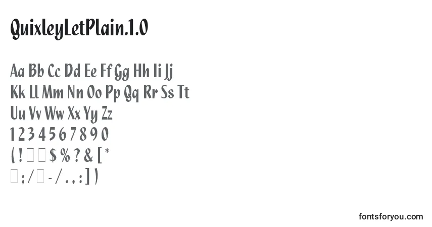 Czcionka QuixleyLetPlain.1.0 – alfabet, cyfry, specjalne znaki