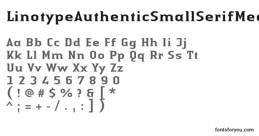 Czcionka LinotypeAuthenticSmallSerifMedium – alfabet, cyfry, specjalne znaki