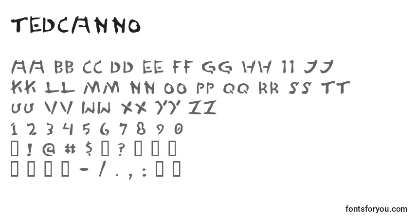 Fuente Tedcanno - alfabeto, números, caracteres especiales