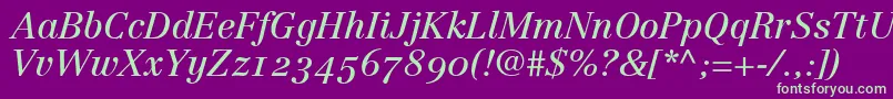 LinotypeCentennial56ItalicOldstyleFigures Font – Green Fonts on Purple Background