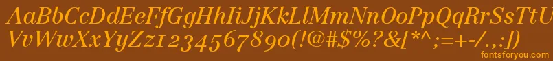 LinotypeCentennial56ItalicOldstyleFigures Font – Orange Fonts on Brown Background