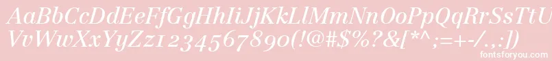 Fonte LinotypeCentennial56ItalicOldstyleFigures – fontes brancas em um fundo rosa
