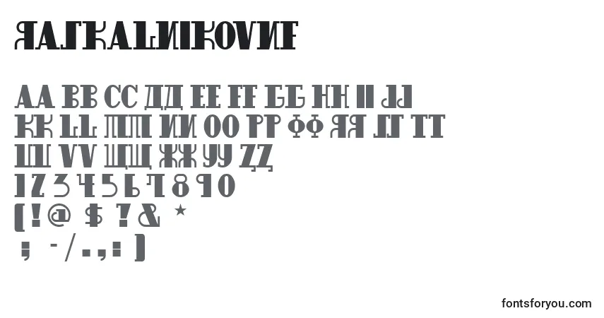 A fonte Raskalnikovnf – alfabeto, números, caracteres especiais