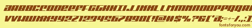 フォントMichigancondsuperital – 茶色の文字が黄色の背景にあります。