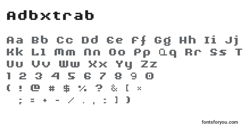 Czcionka Adbxtrab – alfabet, cyfry, specjalne znaki