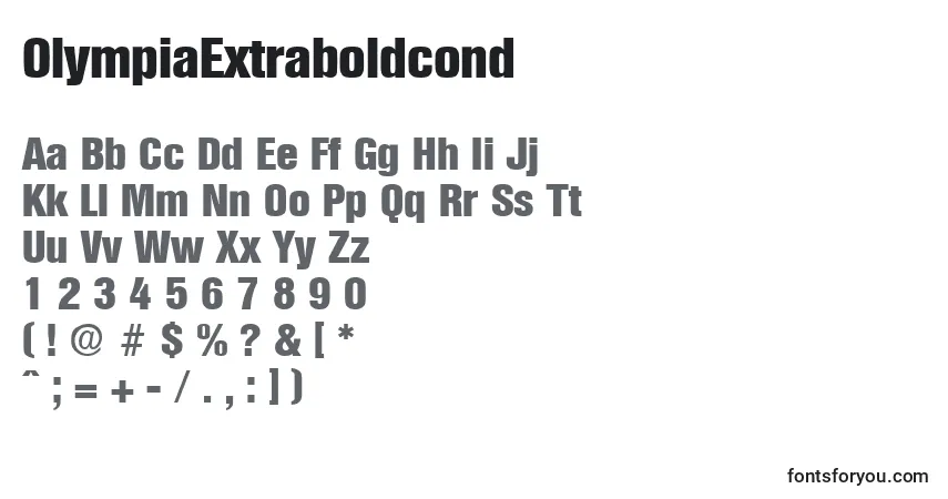 A fonte OlympiaExtraboldcond – alfabeto, números, caracteres especiais