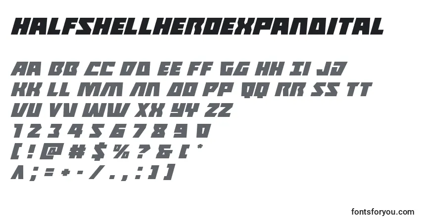 Шрифт Halfshellheroexpandital – алфавит, цифры, специальные символы