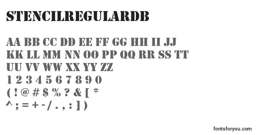 Czcionka StencilRegularDb – alfabet, cyfry, specjalne znaki