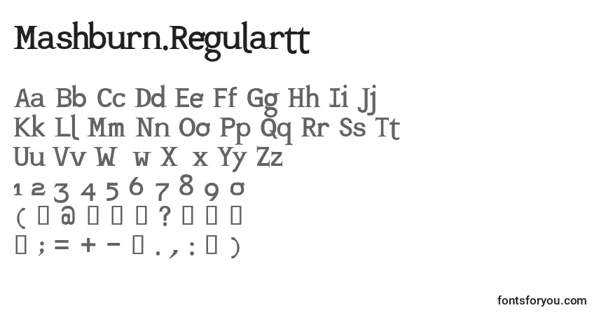 A fonte Mashburn.Regulartt – alfabeto, números, caracteres especiais