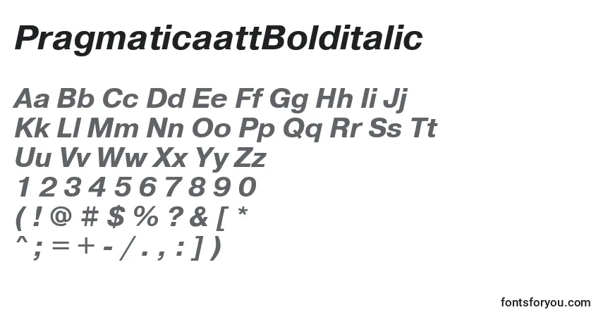 A fonte PragmaticaattBolditalic – alfabeto, números, caracteres especiais