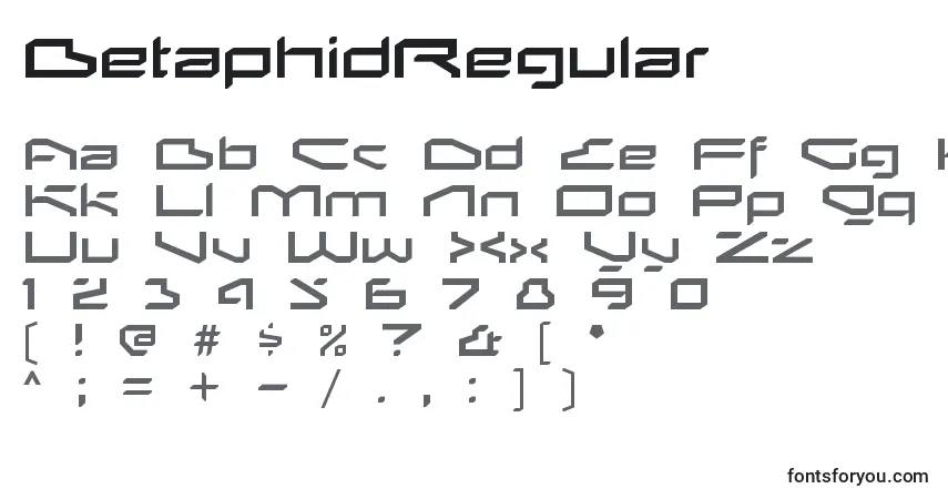 BetaphidRegular-fontti – aakkoset, numerot, erikoismerkit