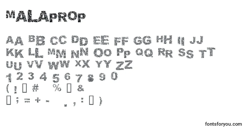 Czcionka Malaprop – alfabet, cyfry, specjalne znaki