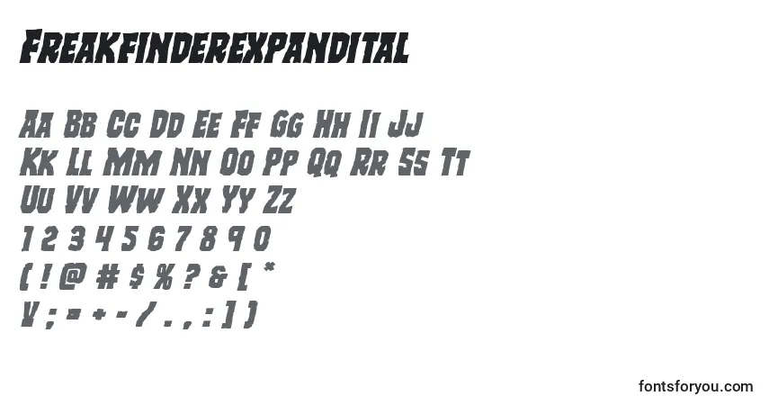 Czcionka Freakfinderexpandital – alfabet, cyfry, specjalne znaki