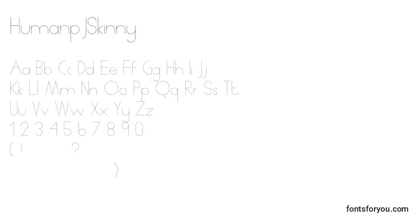 Czcionka Humanp.JSkinny – alfabet, cyfry, specjalne znaki