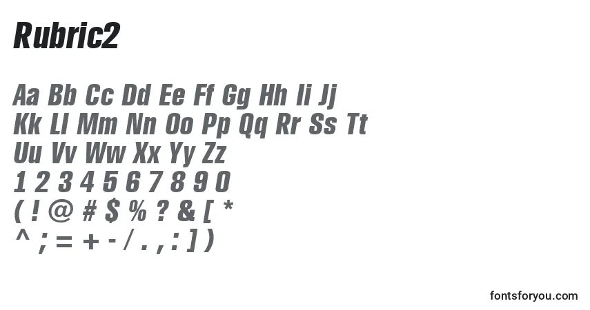 Czcionka Rubric2 – alfabet, cyfry, specjalne znaki