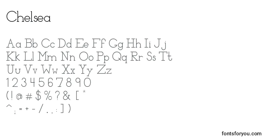 Schriftart Chelsea – Alphabet, Zahlen, spezielle Symbole