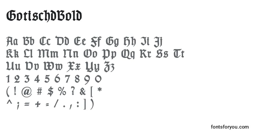 A fonte GotischdBold – alfabeto, números, caracteres especiais