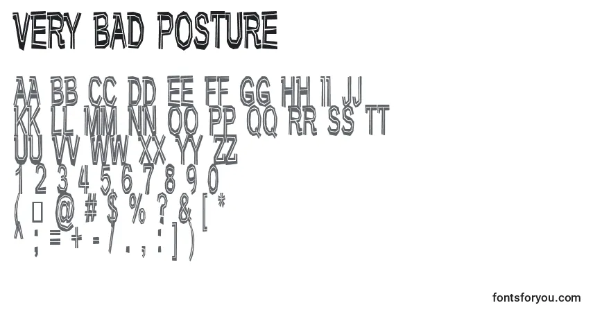 Czcionka Very Bad Posture – alfabet, cyfry, specjalne znaki
