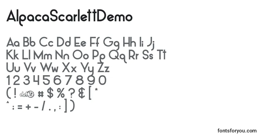 Шрифт AlpacaScarlettDemo – алфавит, цифры, специальные символы