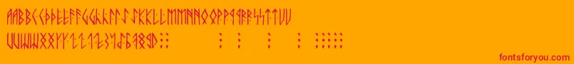 Runicaltno-Schriftart – Rote Schriften auf orangefarbenem Hintergrund