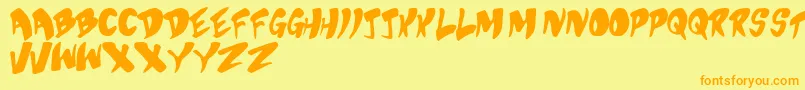 フォントBubblegumSuperstar – オレンジの文字が黄色の背景にあります。